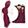 Joanlody Tovaglioli di stoffa fatti a mano, 41 x 41 cm, tovaglioli in cotone e lino con frange, rustici, per matrimoni, feste, baby shower, set di 4 pezzi, bordeaux