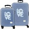 Pepe Jeans Noni Denim Set di valigie blu 55/65 cm Rigido 6 kg Chiusura a combinazione laterale ABS 6 kg 91L Bags by Joumma Bags, blu, Taglia unica, Set di valigie