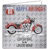 I&S / Les collections rétro IETSCPMD6606 Biglietto HAPPY BIRTHDAY Argento Quadrato con Busta Bianca Formato 15 x 15 cm - Route 66 Historic Road R66 - Moto Harley-Davidson / Licenza Ufficiale - Interno Bianco - Made in France