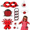 TUONYIS 12 Pezzi Lady Bug Travestimenti Bambina Set, Bambina Accessori Lady Bug, Ladybug Maschera Guanti Borsa, Costume Ladybug Bambina Vestiti Carnevale Compleanno Rosso Nero Coccinella (Rosso)