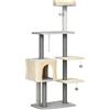 PawHut Tiragraffi per Gatti Alto 156cm con Lettino, Casetta e Pali Tiragraffi in Sisal, Legno e Peluche, Grigio e Beige