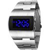 FENKOO orologio da polso digitale, con LED blu, in stile futuristico, da uomo, con cinturino in acciaio argentato