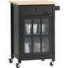 SoBuy Credenza cucina legno Carrello cucina con ruote in stile americano antico piano in legno massello di hevea nero L63*P46*A88 cm FKW98-SCH