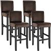 TecTake® Set di 4 sgabelli da Bar con Gambe in Legno Massiccio, Seduta Confortevole, Altezza Regolabile 107 cm, Sedia da Pranzo Design Ergonomico, Ideale per Sala da Pranzo e Cucina - Marrone