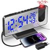 TAKRINK Sveglia con Proiettore da 7,5 Pollici Sveglia Radio Sveglia Digitale da Comodino con Proiettore con Rotazione di 180 ° Luminosità Regolabile con Temperatura Umidità e Uscita USB Ricarica