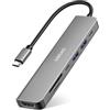 SINEHO Hub USB C 7-in-1 Multiporta con HDMI 4K@30Hz, PD 100W, USB 3.0, USB 2.0, porta dati USB-C e lettore di schede SD/TF - Compatibile con MacBook, Dell XPS, Surface Pro e altro