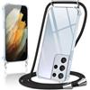 Coiwxmoi Cover per Samsung Galaxy S21 Ultra 5G con Cordino 6,8,Trasparente Custodia con Laccio Tracolla Corda Catena Cinghia,Ultra Morbido Silicone TPU Antiurto Case, Nero