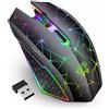 Uiosmuph V7 Senza Fili Mouse, Mouse da Gaming Gaming Wireless Ricaricabile, Clic Silenzioso, 3 DPI Regolabili, con 7 Pulsanti con 7 Colors LED Adatto per Laptop/PC/Notebook - Nero