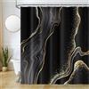 Uiiooazy Tenda Doccia Antimuffa, Tenda da Doccia 180x180cm Nero e Oro Effetto Marmo Astratta Moderno Tende da Bagno Tessuto Lavabile Impermeabile Poliestere Tende per Vasca da Bagno con 12 Anelli