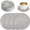 Czkonore Sottobicchieri Set da 12, Sottobicchieri Floreali 10cm Sottobicchieri in Pelle Ecopelle Portabicchieri Impermeabili Antiscivolo Lavabili Effetto Pelle (Grigio)