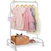 YGJT Appendiabiti Bambini con Ruote, Portabiti per Carico Pesante con Ripiani per Scarpe, Binario per Appendere Vestiti, Appendiabiti Resistente con Portascarpe per Bambini, Bianco