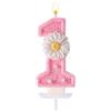 Tinoaly Candela di compleanno 1 rosa, 7,1 cm, dolce margherita glitterata, vassoio e asta, per la prima festa di compleanno, decorazione per torte e regali