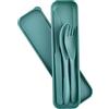 Cuayaes Set di posate da viaggio con custodia, set di posate in plastica riutilizzabile, set di posate portatile per lavoro, scuola, uso quotidiano, per viaggi all'aperto, picnic (verde)