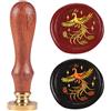 DELORIGIN Timbro con sigillo di cera Phoenix in stile retrò, 25 mm, personalizzabile, testa in ottone rimovibile con manico in legno, per buste, regali, lettere, inviti, decorazione