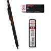 rOtring 500 matite meccaniche da 0,5 mm, fusto nero, mine Tikky, HB - 0,5 mm (12 mine) | Gomma B20