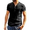 Loalirando Camicia da Uomo Manica Corta Camicia Uomo Slim Fit Magliette Uomo Tinta Unita Cotone Lino(M-3XL), L, Nero