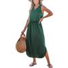 CUPSHE - Abito estivo da donna in maglia, con scollo a giro, vita elastica, fessura laterale, midi, casual, prendisole, copricostume da spiaggia, Rosa, L