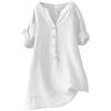 Generic Camicie estive da donna in cotone e lino con colletto alla coreana, maniche a 3/4, garza increspata, top primaverili a tinta unita, con bottoni, maniche medie, vestiti da indossare con leggings Boho