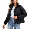 Vagbalena Giacca Corta Antivento Calda da Donna Piumino Caldo con Cerniera Casual Collo Alto Allentato Piumino Imbottito Corto a Maniche Lunghe (Nero,M)