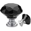 Ravinte 5 bottoni e maniglie per cassetti in cristallo, colore nero, a forma di diamante, per comò, cassetti, cucina, armadio, cassetto, maniglie, 30 mm, con base in argento