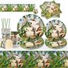 KFDDRN Set Di 81 Piatti per Feste Di Compleanno Dinosauri, Festa Dinosauri, Piatti, Bicchieri Di Carta, Tovaglioli, Cannucce, Decorazioni per Feste Compleanno Bambino