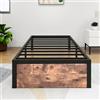 VERFARM Telaio del letto in metallo con plantare vintage in legno, telaio letto con rete a doghe, per camera da letto, camera degli ospiti, facile da montare, senza rumore, non richiede molle da boxe,
