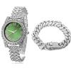 HALUKAKAH Orologio d'oro con Diamanti,Bambino Platino Placcato Oro Bianco 36MM Larghezza Verde Quadrante Quartz 20cm con Catena Cubane18cm Bracelet,Confezione Regalo Gratuita