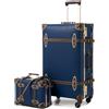 Urecity Valigia Vintage con Ruote Trolley Valigia da Viaggio Valigia Leggera Stile Retrò Valigia a Guscio Duro 2-Pezzi con Valigia Piccola da 12 Pollici, Blu, S(12)+M(20), Vintage