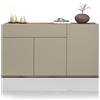 WHOUS Credenza e Buffet GARDA per Soggiorno con 1 Cassetti e 3 Ante, Madia per Salotto, Cucina e Sala da Pranzo in Legno, 120,1x35x70 cm, Tortora Opaco e Rovere