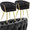TecTake® Set di 2 Sedie da Pranzo con Braccioli, Sedie Soggiorno in Velluto Extra Fine, Design Elegante a Nodo, Poltrone Velluto con Morbida Imbottitura, Sedie per Sala da Pranzo Versatili - Nero/Oro