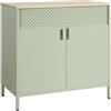 SONGMICS Mobile, Organizzatore, Armadio in Metallo, con Doppia Anta, Chiusura Magnetica, Ripiani Regolabili, Struttura in Acciaio, 40 x 80 x 76 cm, Verde Alloro e Rovere Naturale LSC102C01