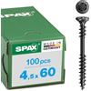 SPAX Viti per facciata 4,5 x 60 mm, 100 pezzi, in acciaio inox A2 BLAX, filettatura di fissaggio, T-STAR plus T20, testa svasata, 4CUT - 25470404506022