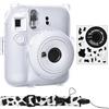 Rieibi Custodia per Instax Mini 12 - Custodia Foto per Fujifilm Instax Mini 12 Fotocamera Istantanea - Tracolla Rimovibile e Bellissimo Adesivo per Instax Mini 12 - Latte