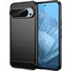 owlhold Cover per Google Pixel 9 Pro/Google Pixel 9, Custodia Spazzolata e Fibra di Carbonio Morbido Silicone TPU Slim Fit Case, Antiurto, Antigraffio, Antiscivolo, Protezione Grado Militare, Nero