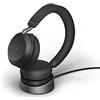 Jabra Evolve2 75 Cuffie Wireless PC Stereo con Base di Ricarica e 8 Microfoni - Doppia schiuma, cancellazione attiva del rumore regolabile, adattatore Bluetooth USB-A, compatibilità UC - Nero