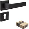APECS Maniglia per porte interne, nera opaca, moderna, per porta interna, con rosette quadrate, con materiale di fissaggio, per porta, modello Regulus PZ - Cilindro profilato
