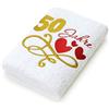 Abc Casa Asciugamano regalo per 50° compleanno con cuori ricamati e 50 anni per donne e donne - 50° anniversario idea regalo - 50 anni regalo di compleanno