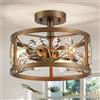 WUZUPS Lampadario a foglia di cristallo 3 luci Vintage Plafoniera industriale semi-incasso Apparecchio di illuminazione moderno Foyer Corridoio Ripostiglio Cucina Bagno, Bronzo lucidato a olio