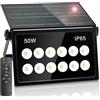 BOSITE 50W Faretto LED da Esterno Solare, Luci Solari da Esterno con Telecomando, 6500K Lampada Solare da Esterno, IP65 Impermeabile Faretti Solari per Giardino Patio Garage Parete