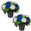 BLOSMON Fiori Finti con Cimitero Vaso: 2 Pezzi Blu Reale Rose Artificiali in Vasi per Cimiteri Lapidi Esterno Decorazioni - Rosa Finte Mazzo Fiori di Seta Lapide Tomba Addobbi