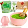 Goodwei Set Matcha Latte - Set da Tè Matcha Giapponese con Ciotola, Frullino in Bambù, Supporto, Cucchiaino e Matcha Biologico - Set da Cerimonia del Tè e Matcha Latte (Camellia Pink)