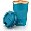 MOMSIV Tazza da caffè isolata con coperchio a tenuta stagna, antiscivolo, riutilizzabile, in acciaio inox, ecologica, da viaggio, ufficio, per caffè e tè con acqua calda e fredda, 380 ml (blu)