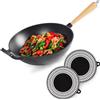 Chefarone Wok in ghisa con rivestimento in smalto - Padella antiaderente con manico in legno removibile - Pentole da wok - Padella in ghisa per saltare - Wok antiaderente con diametro di 28 cm