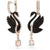 Swarovski Swan - Orecchini pendenti placcati in oro rosa, colore: Nero, 3.8 cm x 1.3 cm, Cristallo Zirconia cubica, Zirconia cubica