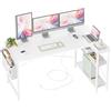 BEXEVUE Scrivania da gaming a forma di L, 140 x 70 cm, reversibile, tavolo da gioco con prese e tasche laterali, scrivania angolare per ufficio e home office, supporto a X, colore bianco