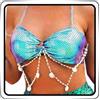 Ushiny Top Bikini Reggiseno Verde Reggiseno Bikini a Conchiglia Reggiseno a Catena Reggiseno a Squame di Pesce Costume da esibizione per Donne e Ragazze