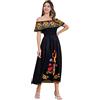 Odizli Abito estivo da donna lungo messicano Boho spalle scoperte floreale linea A maxi abito, Nero , XXL