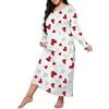 Generic Camicia da notte da donna, divertente, taglie forti, casual, con stampa a cuore, a maniche lunghe, scollo rotondo, medio, elasticizzata, da notte, Rosso anguria., XXL