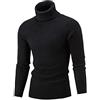 LEOCLOTHO Maglione Dolcevita Uomo Collo Alto a Maglia Manica Casuale Slim Fit Pullover Maglieria Nero XS