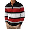 Generic Polo da uomo a righe con cerniera, polo a righe con colletto con cerniera, polo a maniche lunghe con strisce, polo da uomo, polo a righe alla moda, in tessuto di cotone resistente, Rosso, M